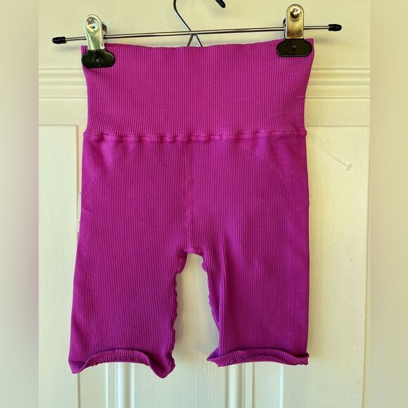 Nwt free people neon magenta happiness runs biker ribbed shorts - Picture 3 of 5